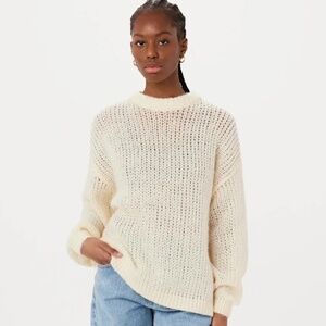 NWT Frank & Oak "The Loose Crewneck Sweater" Fuzzy Open Knit Cream Size L